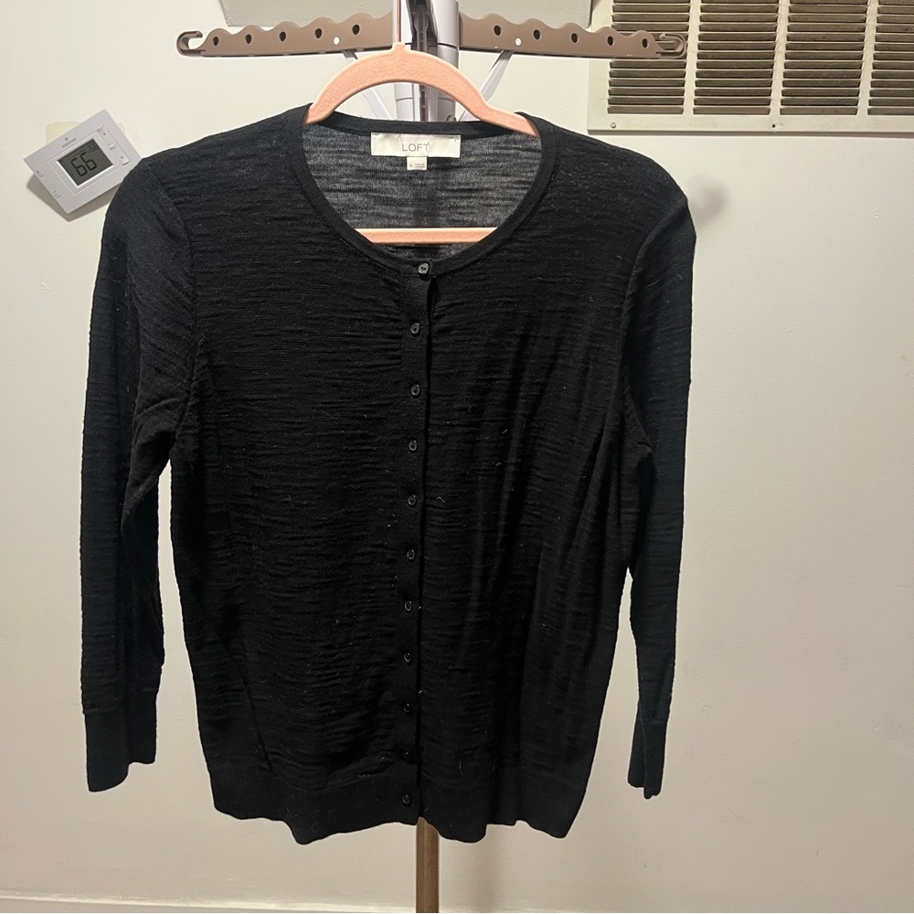 LOFT Charcoal Black Button-Up Cardigan size Medium 100% cotton